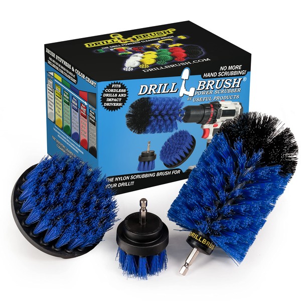 Drill Brush Power Scrubber by Useful Products - cepillo para polvo de taladro azul para barco, juego de limpieza medio - Accesorio de cepillo para polvo de taladro para taladro - Suministros de limpieza de revestimiento de piscina - Herramientas de limpi