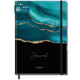paper&you® Bullet Journal Dotted A4+ with Elastic Band [Shiny Teal] 156 Pages | Notebook Dotted, Sketchbook, Diary | Sustainable & Climate Friendly