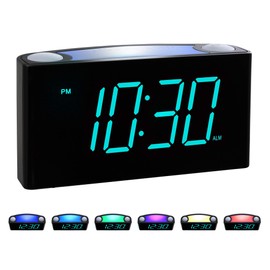 Rocam Digital Alarm Clock for Bedrooms - Large 7" LED Display with Dimmer, Snooze, 7 Night Light, Easy to Set, USB Chargers, Battery Backup, 12/24 Hour for Kids,Boys,Teens,Heavy Sleepers(Blue)