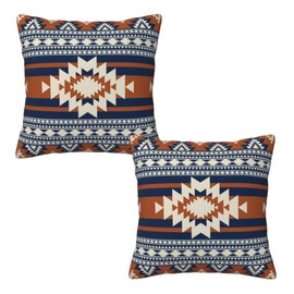 Western Aztec Navy Blue Burnt Orange Throw Pillow Covers 16x16 Set of 2, Native American Pillow Case Outdoor Decor Cushion Case Decoration for Home Couch Chair Sofa