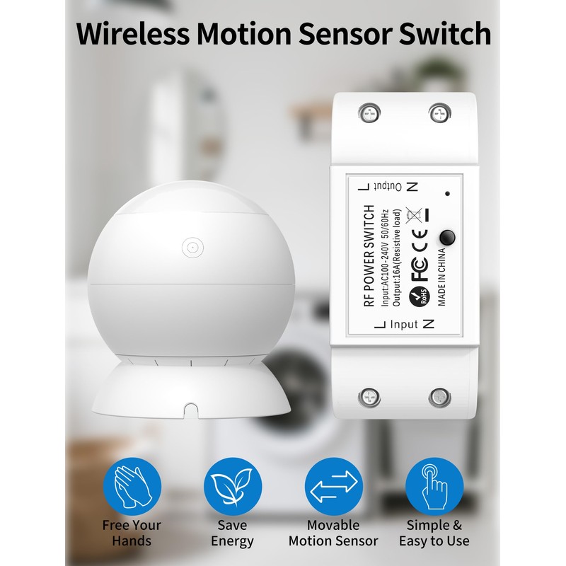 Wireless Motion Sensor Switch Kit with Split Sensor & Switch,