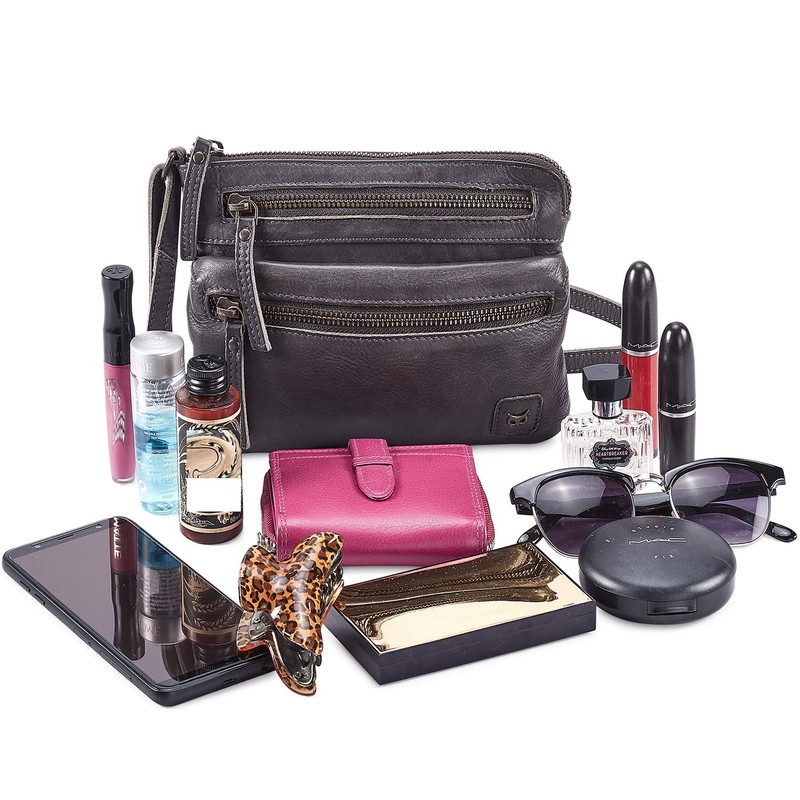 Wise Owl Accessories Small Triple Zip Real Leather Women's Crossbody-