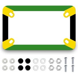 Jamaica Flag Motorcycle License Plate Frame Stainless Steel Jamaican Flag Funny Tag Holder 4 Holes Men Women Motorcycle Accessory with Screws Nut Caps 7.7" x 4.5" for Bike Motorcycle