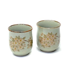 百華園 九谷【夫婦湯呑】しだれ桜『裏絵』
