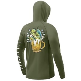 Palmyth Mens Fishing Shirts UV Sun Protection Vented Hoodie Long Sleeve with UPF 50+ Neck Gaiter Military Sing Sip Large