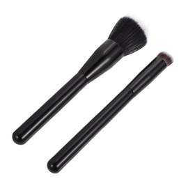 WOONEKY Blush Brush High Gloss Brush Set 2 Pcs Makeup Brushes Sturdy Wooden Handle Man-made Fiber for Beauty Enthusiasts