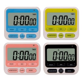 24-Hours Digital Kitchen Timer, Upgraded 12-Hour Display Clock, Big Digits, Loud Alarm, Magnetic Backing Stand, Count-Up & Count Down, Kids Timers for Cooking Baking Classroom Teachers Games(4 Pack)