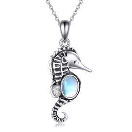 AXELUNA Seahorse Necklace Sterling Silver Moonstone Hippocampus Pendant Necklace for Women Mom Ocean Lovers Girlfriend Wife, Sterling Silver