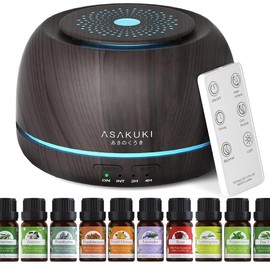 ASAKUKI 300ML Essential Oil Diffuser with Top 10 Oil Set for Home, Fragrance Aroma Diffuser with Changing Color Night Light and Auto-Off Safety Switch - Color: Black