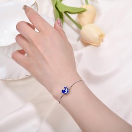 YL Rose Heart Bracelet 925 Sterling Silver Birthstone 5A Cubic Zirconia Bracelet Jewellery Gifts for Women Mother Girlfriend, Silver, Sapphire