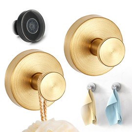 MOTYCTCH Suction Cup Hooks for Shower,Removable Towel Hooks for Bathroom Window Glass Door Wall Waterproof Stainless Shower Hooks for Inside Shower 15 Lb Bathroom Hooks for Towels(Gold)
