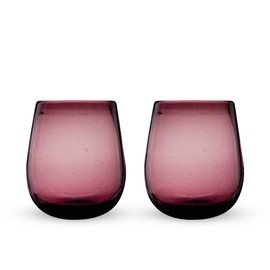 Segunda Vida Rosado Stemless Wine Glasses Set - Hand Blown Colorful Wine Glasses- Purple 100% Recycled Glassware Made in Mexico 13oz Set of 2