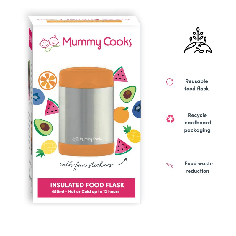 Mummy Cooks 450ml Insulated Food Flask (450ml Food Flask Orange)