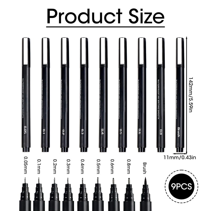 9pcs Calligraphy Pen Set for Beginners Refillable Black Brush Marker