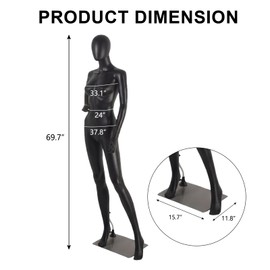 AIIT Matte Black Female Full Body Mannequin – Adjustable Modern Display Form for Clothing Boutiques, Retail Stores & Design Studios, Premium Apparel Dress Form with Stable Base