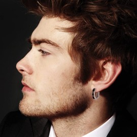 Black Mens Earrings 925 Sterling Silver Hoop Earrings Hypoallergenic Huggie Hoop Earrings for Men No Nickel for Sensitive Ears -20mm