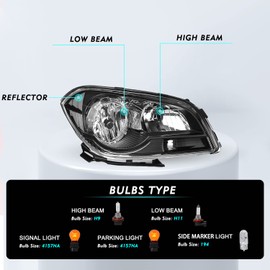 TUSDAR Headlight Assembly Replacement Fit For 2008 2009 2010 2011 2012 Chevy Malibu 4 Door Halogen Factory Headlamp Driver & Passenger Side (Black Housing with Clear Reflector, w/Bulbs)