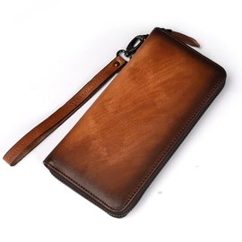 Whatna 8100 Men's Mini Second Bag, Antique Tanned Cowhide Leather, Long Wallet, 3 Compartment Coin Purse, Bill Compartment, Card Slot, 12 Card Storage, Small, Clutch, Handheld, Bag, Pouch, Men's