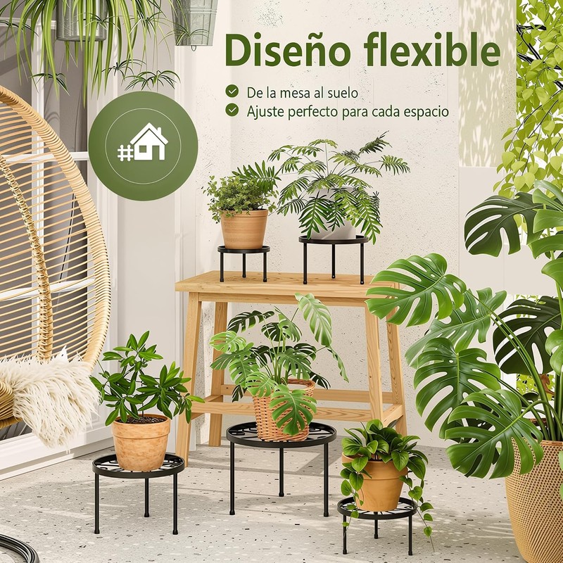 Base para Macetas de Metal 5 Piezas, Soporte para Plantas