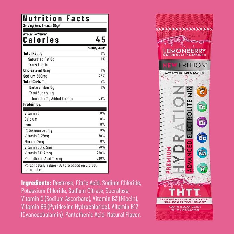 NewTrition Hydration Powder, Electrolyte Powder Packets, Naturally Flavored Hydrating Packets