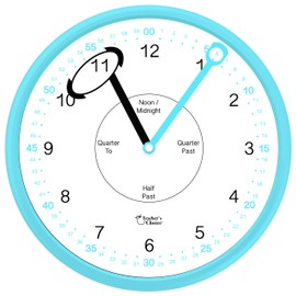 Educational Wall Clock - Silent Movement Time Teaching Clock for Teacher's Classrooms and Kid's Bedrooms with Window Hands, Perfect for Children with Special Needs.