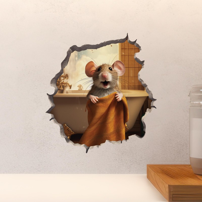 Bathroom Towel Mouse Wall Hole Decal - Wall Sticker with