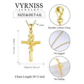 Vyrniss 18K Gold Dove Cross Necklace for Women Gold Cross Pendant 18K Gold Dove Cross Jewelry Religious Gift