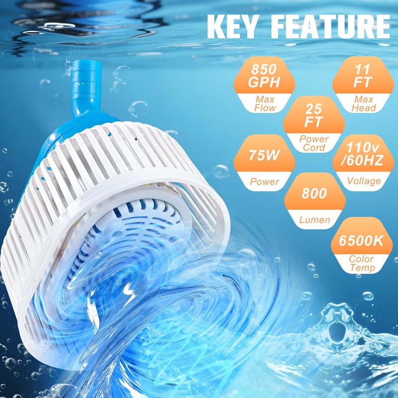 Pool Cover Pump with Lights, Above Ground Sump Pump Submersible,