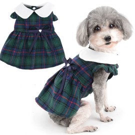 Zunea Plaid Dog Dresses for Small Dogs Girls Summer Princess Dress with Bow Cute Puppy Clothing Ruffle Sleeveless Skirt Soft Female Pet Dress Chihuahua Dog Clothing Green XS