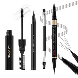 Microblading Eyebrow Pen Kit - Waterproof Brow Makeup Set with Eyebrow Pencil, Eyebrow Gel Clear, Eyeliner, Dual-ended Eyebrow Brush, Natural Looking Brows with Long-Lasting All-Day Hold - Gray