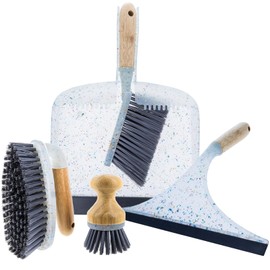 Beille 4pc Modern Bamboo Cleaning Supplies Kitchen Household Essentials Complete Set, Multicolor