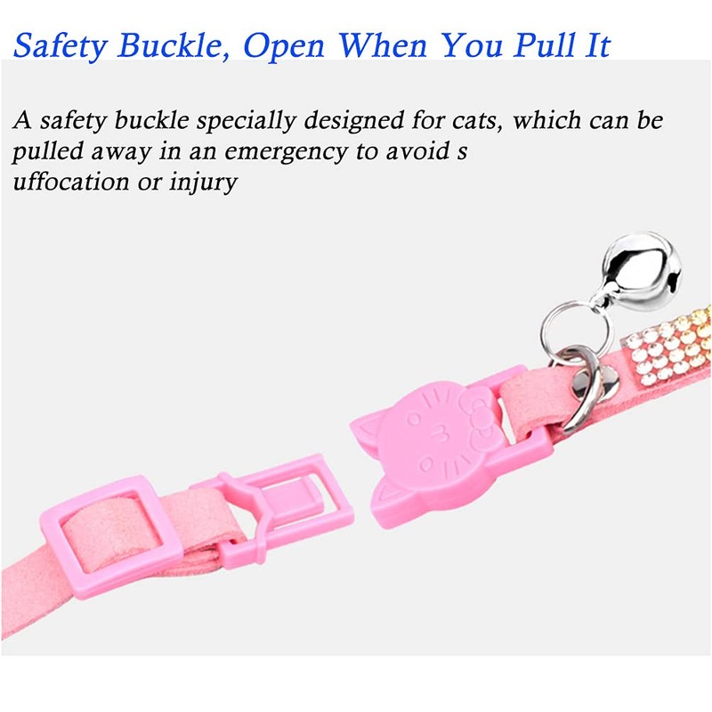 FUNAT Rhinestone Cat Collar with Bell, Microfiber Soft and Comfortable