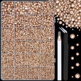 25000Pcs Resin Rhinestones with Tweezers for Crafting, Champagne 2-6mm Mixed Sizes Non Hotfix Flatback Gems, Bedazzling Crystal for DIY Craft Clothing Mugs Tumblers Shoes Fabric Decor Nail Art