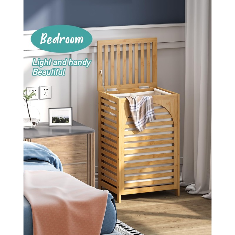 Laundry Hamper, 22.5 Gallon (85L) Bamboo Wood Clothes Laundry Basket