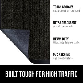 GORILLA GRIP Traffic Guard Door Mat, 72x48, Heavy Duty Welcome Mats, Commercial Office Space Doormat, Waterproof, Fade Resistant, Strong Rubber Backing, Low Profile, Shoe and Boot Scraper, Jet Black