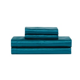 Mk Collection Soft Silky Satin Solid Color Deep Pocket Sheet Set (Teal, Full)