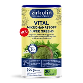 Zirkulin Vital Micronutrient Super Greens 200 g - Superfood with Spirulina, Wheatgrass & Chlorella - Supports the Immune System - 35 Ingredients for Energy Metabolism & Gut Health 20 Servings