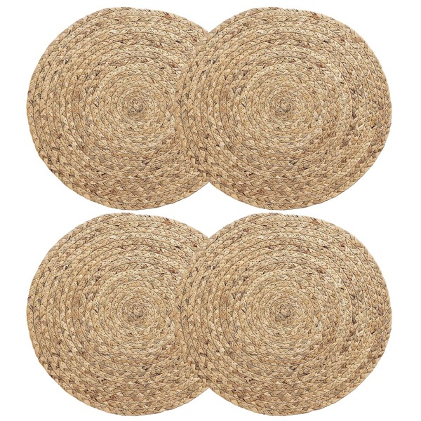 4 Pack Round Woven Placemats, 13 inch Natural Wicker PlacematsWater