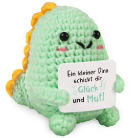 WenmthG Pocket Hug Small Dino Lucky Charm German Thank You Gifts for Girlfriend Colleague Women Men Lucky Knitted Dino Anti-Stress Gifts Positive Potato German Replacement - Pack of 1