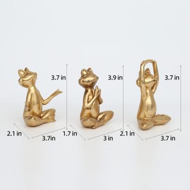 Gold Frog Figurines Yoga Decor 3.7'' Set of 3 –Frog Yoga Statues for Living Room Desk Table Home Office Decor,Bookshelf Decor,Sculptures Meditation Decor for Shelves,Spiritual Gifts Modern Home Decor