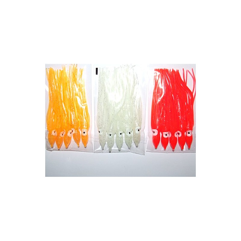 FFT SUPER CATCH LUMO, RED, ORANGE SPARKLE SQUID MUPPET LURES