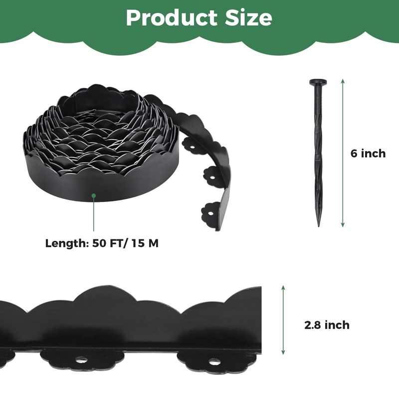 50 FT Landscape Edging Border with 75 Spikes, 2.8 Inch