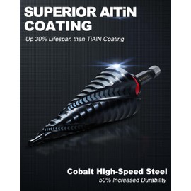 EZARC Step Drill Bit for Metal, M35 Cobalt Step Drill Spiral Flute Unibit Step Drill Bit (4-32mm) Wear-Resistant AlTiN Coated, 1/4" Hex Shank for Metal, Stainless Steel, Aluminum, Plastic