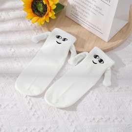 2 Pairs of Magnetic Socks with Hands, Friendship Socks, Magnetic Socks, Small Gifts for Boyfriend, Women, Girlfriend, Friends, Partner, Couples, Children, White