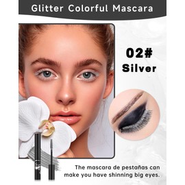 Silver Glitter Mascara, Sparkle Colorful Waterproof Mascara for Eyelashes, Liquid Lash Extensions Mascara, Long Lasting Lengthening Curling Eye Lashes, Eye Makeup for Women, Rimel De Pestañas-02