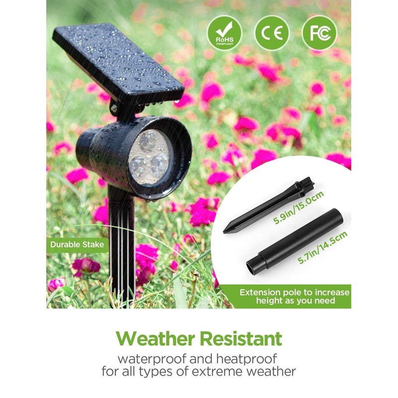 InnoGear Solar Lights, 2-in-1 Waterproof 3 LED Solar Spotlights Adjustable