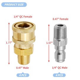 Vkinman 1/4 Inch NPT Quick Connect Pressure Washer Couplers, Pressure Washer Adapters - Versatile High-Pressure Washer Adapters with Fast Connection Features（4 Pairs）