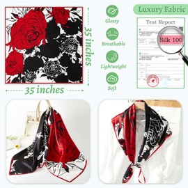 WUZININGLE 100% Mulberry Silk Head Scarf for Sleeping 35"x35" Square Silk Hair Scarf for Women Lightweight Bandana Large Red Neckerchief