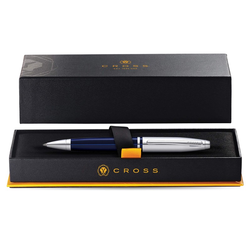 CROSS Calais Ballpoint Pen in Chrome and Blue Lacquer incl.