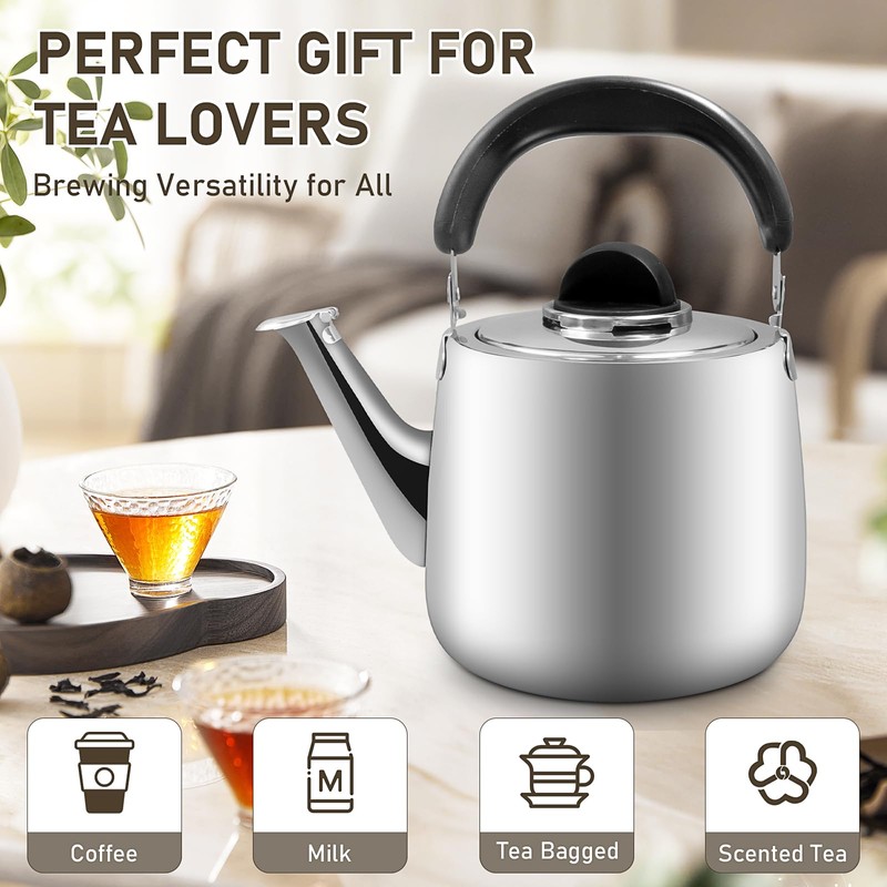 3Quart/3L Stovetop Kettle, Stainless Steel Whistling Tea Kettle with Universal